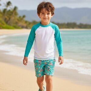 NWOT Tommy Bahama Kids Swim Tropical Flamingo Mint Green Top & Shorts - Size 12